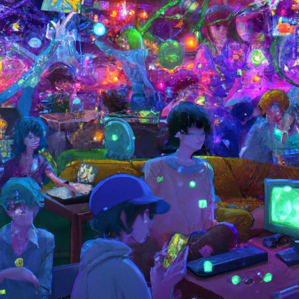 online community that has hyper communication,blockchain, anime oil painting, high resolution, ghibli inspired, 4k